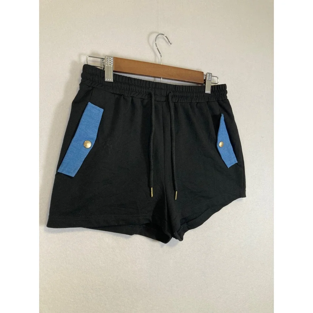 Kaylee‎ Kollection Shorts Women Medium Black Blue Contrast Utility Pocket Jersey